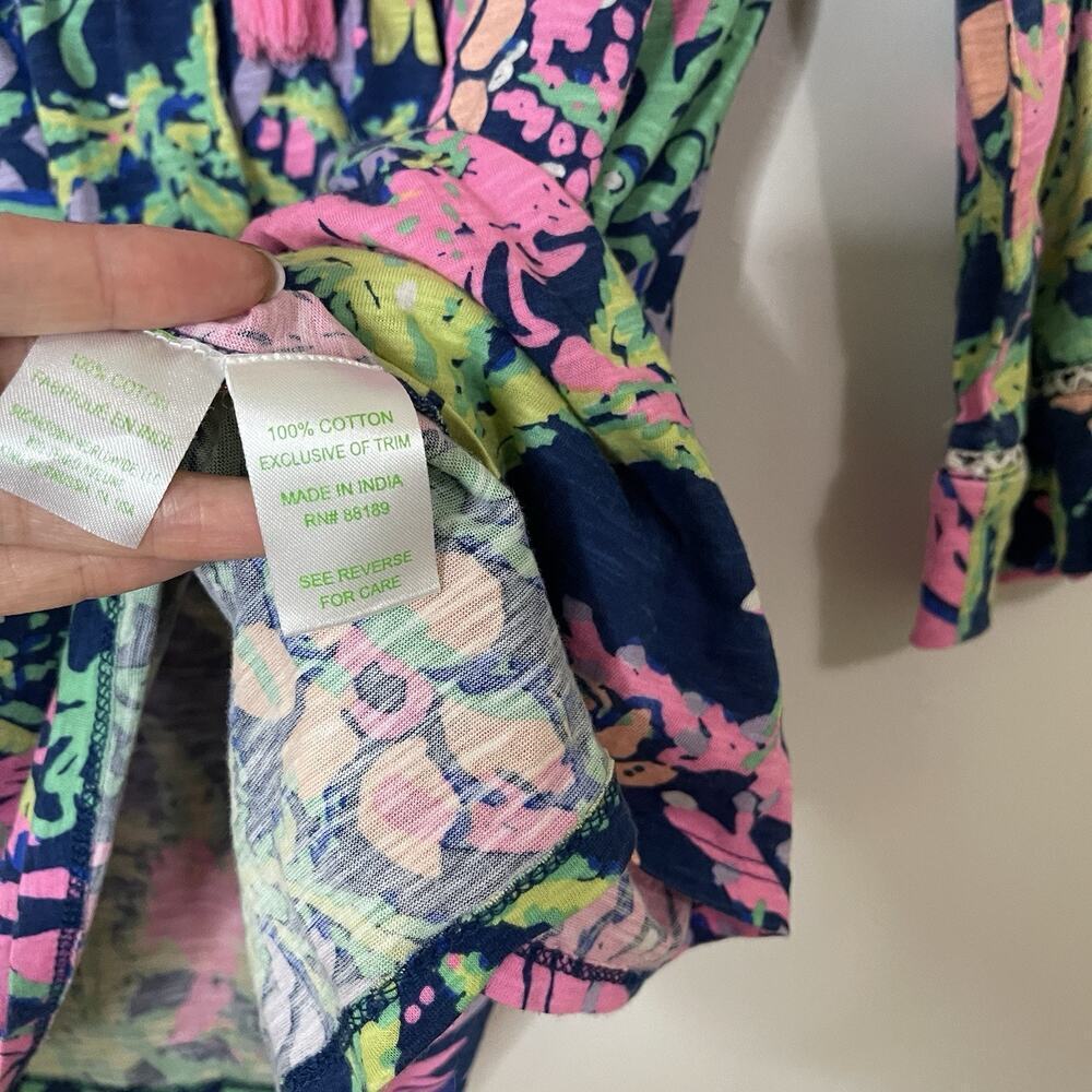 Lilly Pulitzer Tilda Tunic in Indigo All A Glow Neon floral Top Shirt Large - Picture 5 of 6